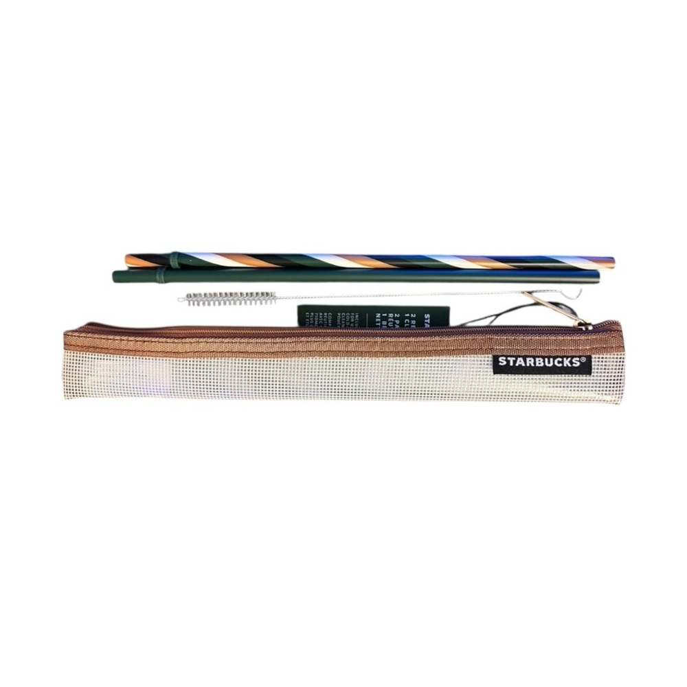 Starbucks 2024 Winter Release Reusable Straw Set 2 Straws, Brush & Pouch NWT